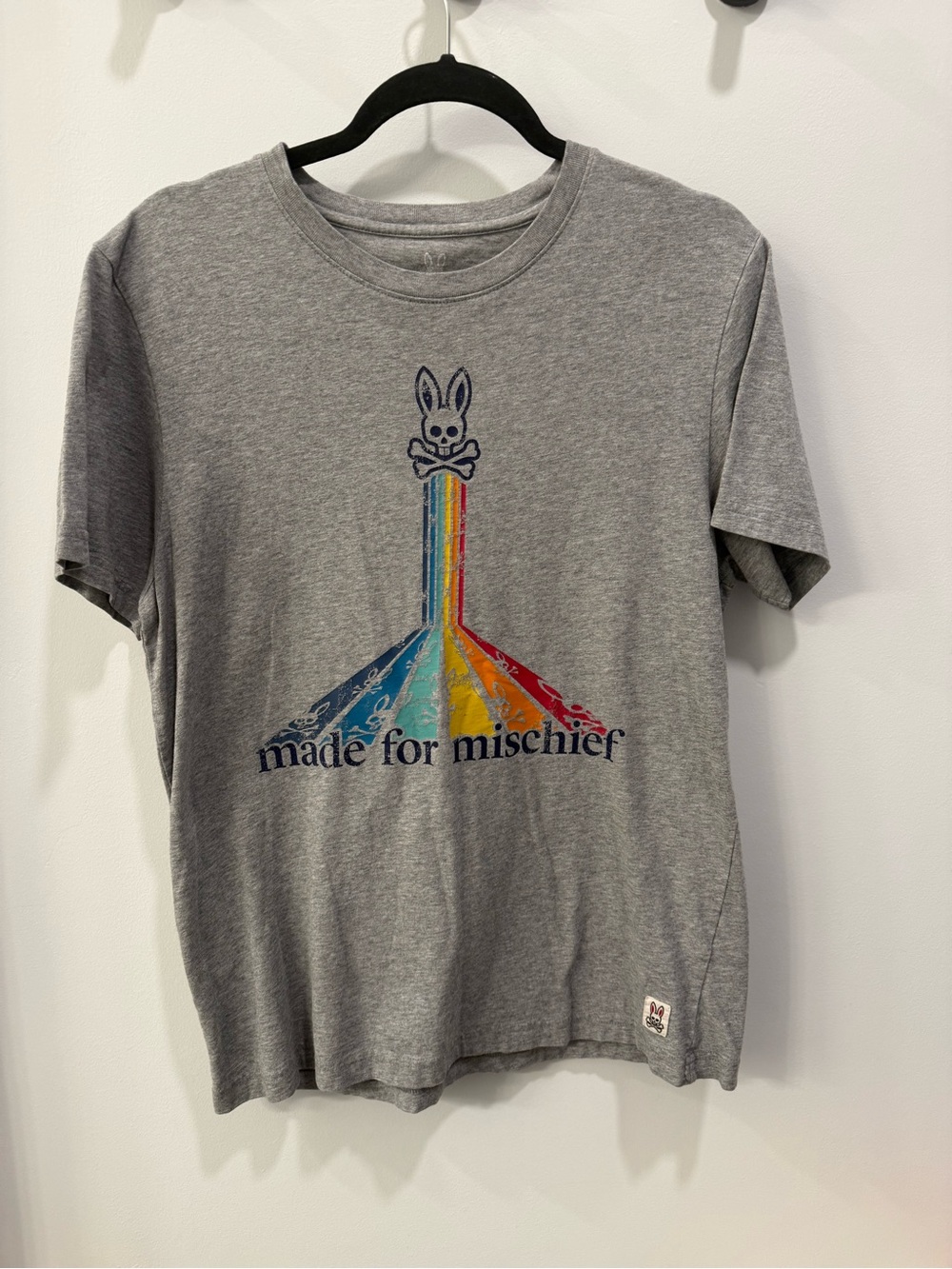Psycho Bunny Robert Godley TShirt Men S Gray Rainbow Made For Mischief Pima READ